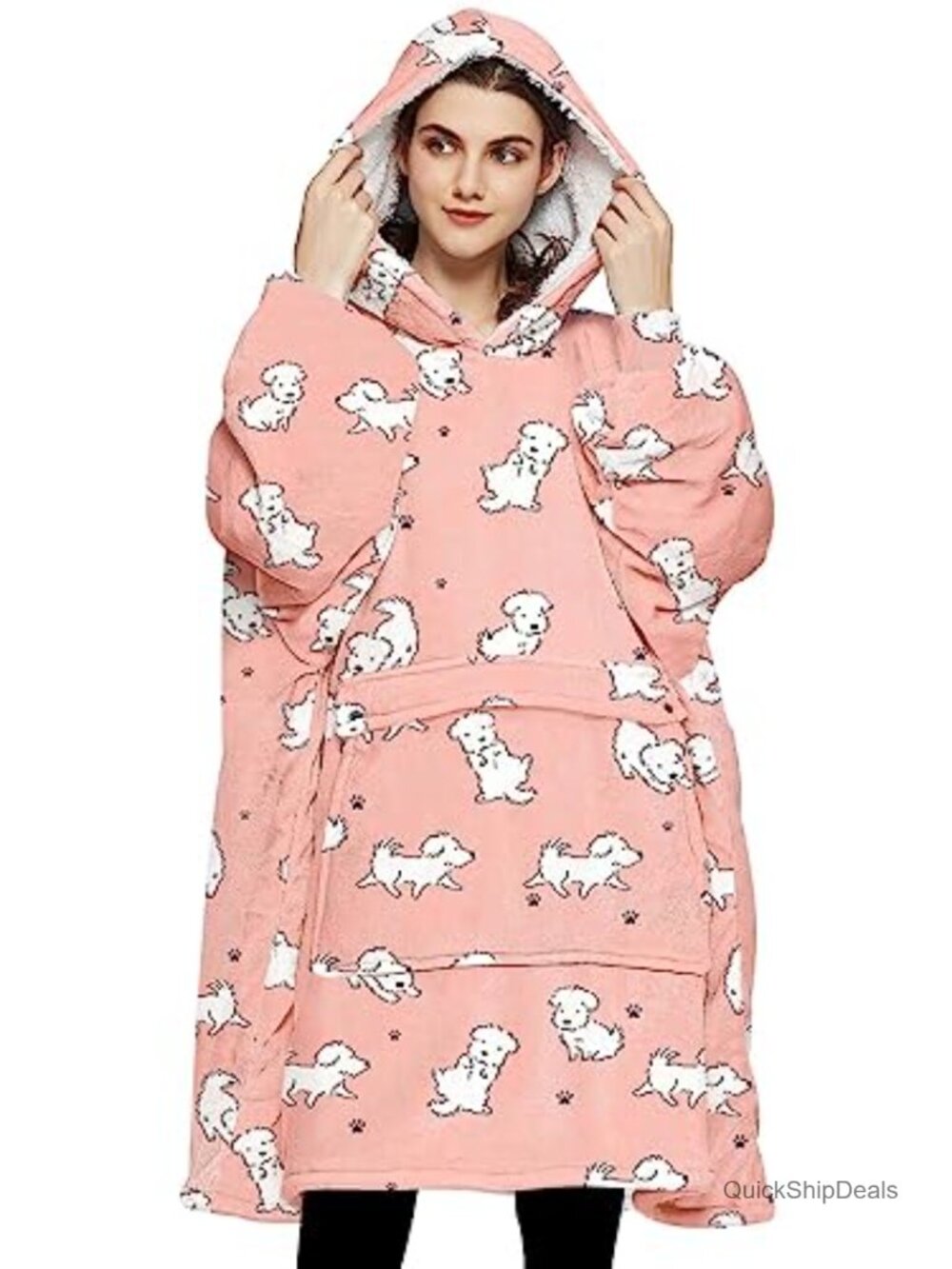 Wearable Blanket Hoodie Oversized Sherpa Flannel Adult